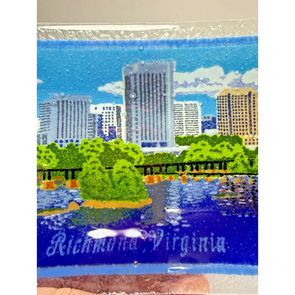 HTF 10" Peggy Karr Fused Glass Richmond VA Tray Trinket Dish Signed City Plates - Picture 5 of 5